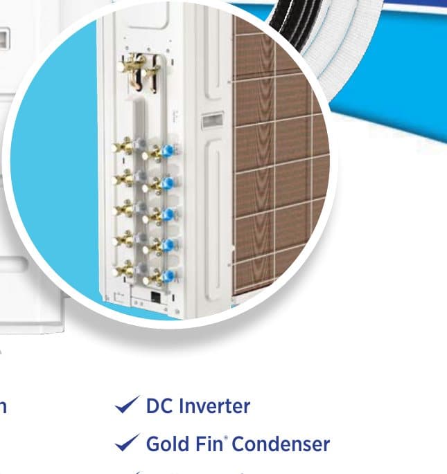 Quick-connect ports on a MrCool multi-zone condenser