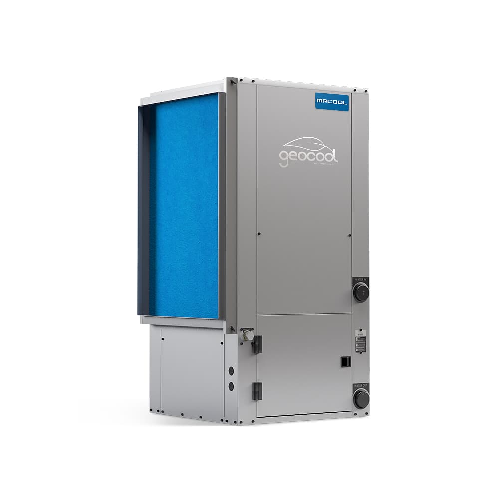 24K BTU Vertical Two-Stage 230V 1-Phase 60Hz CuNi Coil Left Return GeoCool Heat Pump Upflow - MrCool HVAC at HVACZAR