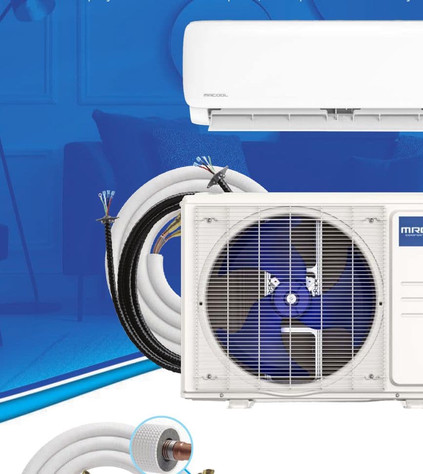 MrCool EasyPro wall-mount unit, condenser, and pre-charged line set
